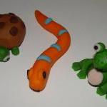 Turtle, Snake, & Frog Fondant Cake..