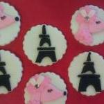 12 Fondant Poodle/eiffel Tower Cupcake Toppers