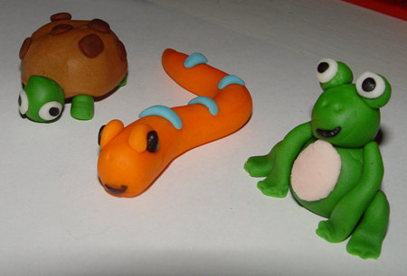 Turtle, Snake, & Frog Fondant Cake Toppers